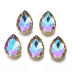 Cose en el rhinestone, Enlaces multifilares, Diamantes de imitación de cristal, Con engastes de puntas de acero inoxidable 201 bañados en oro, accesorios de prendas de vestir, facetados, lágrima, ciruela, 18x13x6.5mm, agujero: 1 mm