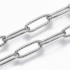 Cadenas de clip texturizadas de acero inoxidable 304 resistentes al deslustre, cadenas portacables alargadas estiradas, soldada, color acero inoxidable, 12x4x1mm, aproximadamente 39.37 pulgada (1 m) / hebra