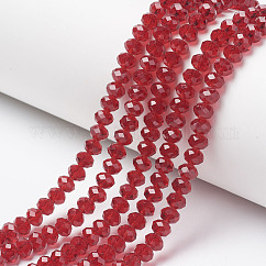 Abalorios de vidrio, ábaco tallado, rerondana plana, ladrillo refractario, 2.9~3.3x2mm, agujero: 0.8 mm, aproximamente 135~140 pcs / cadena, 32~34 cm