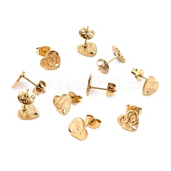 Boucles d'oreilles à tige en acier inoxydable 304 avec placage ionique (IP), avec des poussoirs d'oreilles, coeur texturé, véritable 18k plaqué or, 12x9mm, Trou: 1.4mm, pin: 0.7 mm