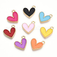 Legierung Emaille Anhänger / charms, Cadmiumfrei und Nickel frei und Bleifrei, Licht Gold, Herz Charme, Mischfarbe, 14x13.5x2 mm, Bohrung: 1.5 mm