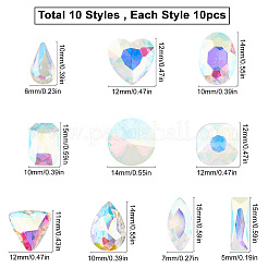 Cabochons en verre avec strass de dos avec point&nbsp;RGLA-GF0001-07C
