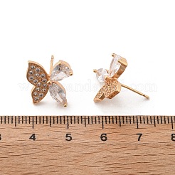 Серьги-гвоздики из латуни с бабочкой из прозрачного кубического циркония для женщин&nbsp;EJEW-G428-08G