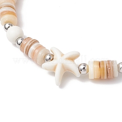 Bracelets extensibles en coquillage d'eau douce naturel avec perles de turquoise synthétiques pour hommes et femmes&nbsp;BJEW-JB11744-02