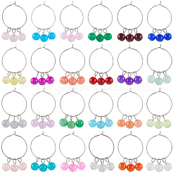 24 шт. 24-х цветные круглые стеклянные подвески для бокалов вина&nbsp;AJEW-SC00052