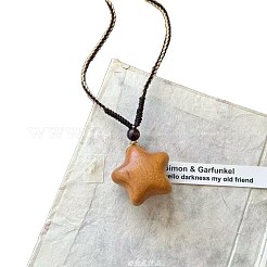 Lange Halskette mit Holzanhänger und verstellbarer Baumwollkordel für Damen&nbsp;WG65FA5-03