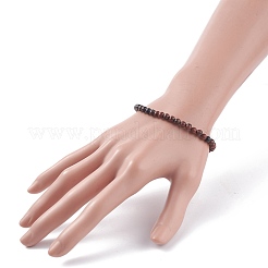 Bracelet extensible perlé rond en obsidienne acajou naturel&nbsp;BJEW-JB07905-03
