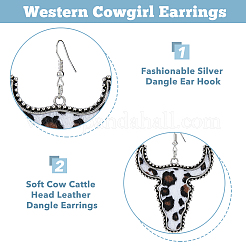 3 пара двухцветных серег-подвесок в виде головы крупного рогатого скота из искусственной кожи для женщин&nbsp;EJEW-FI0002-36