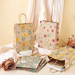 6 pièces 3 styles de sacs à main en papier kraft imprimé fleur&nbsp;ABAG-TA0001-52