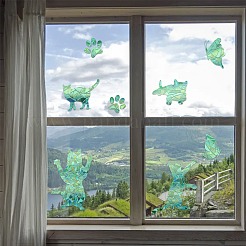 7 pcs 2 styles autocollants en pvc autocollants de fenêtre de couleur éblouissante autocollants de fenêtre en verre statique chat papillon laser 3D&nbsp;JX832A