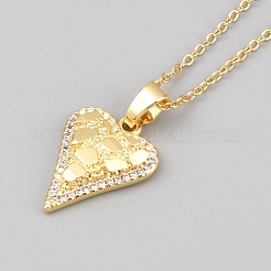 Valentinstags-Ketten aus Messing mit strukturiertem Herzanhänger für Damen&nbsp;NJEW-WH0020-86A