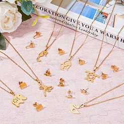 6 комплект из 6 стилей ожерелья с подвесками в виде животных из нержавеющей стали и серег-гвоздиков&nbsp;SJEW-FI0001-17