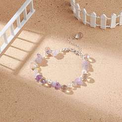 Braccialetto con perline a goccia in vetro e scaglie di ametista lavanda naturale&nbsp;BJEW-TA00170