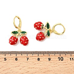 Серьги-подвески с клубникой из латуни и эмали&nbsp;EJEW-L305-04G