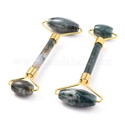 Massaggiatore viso in ottone con muschio di agata naturale&nbsp;MRMJ-G009-30G