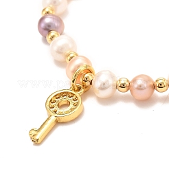 Bracciali con ciondoli chiave in ottone con micro pavé di zirconi&nbsp;BJEW-D447-10G-01