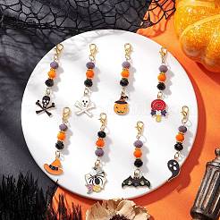 8 шт. подвесные украшения из стекла и эмали на Хэллоуин&nbsp;HJEW-JM03687