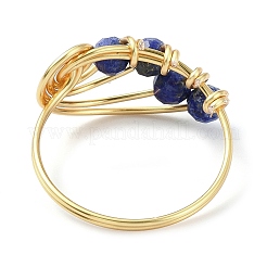 Anello da dito con perline rotonde di lapislazzuli naturali&nbsp;RJEW-TA00103-02