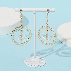 Серьги-гвоздики из акрила и бабочки из сплава с кольцом из сплава&nbsp;EJEW-JE05332