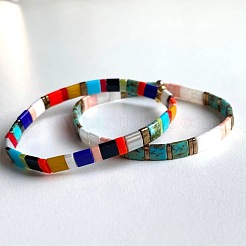 2 pulsera elástica de cuentas de vidrio estilo bohemio para mujer&nbsp;RZ0109-6