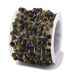 Chaînes à maillons en jade naturel et perles en acier inoxydable 304&nbsp;CHS-K021-08A-08