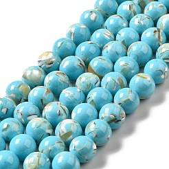 Fili di perle sintetiche turchesi e conchiglie montate&nbsp;G-D482-01D-07