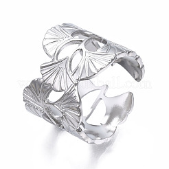 Anello polsino aperto con foglia di ginkgo in acciaio inossidabile 304 anti-ossidazione&nbsp;RJEW-T023-28P