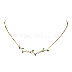 Collane con catena a maglie di rami frondosi in ottone con zirconi cubici&nbsp;NJEW-JN06070-01