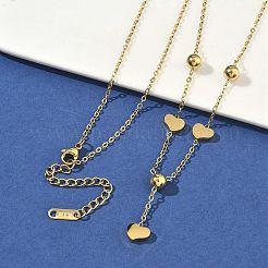 Ионное напыление (IP) на подвески в форме сердца из нержавеющей стали марки 304 с 201 круглой бусиной из нержавеющей стали.&nbsp;NJEW-D269-03G