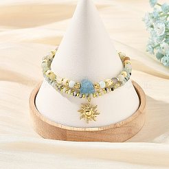 Sets aus elastischen Armbändern mit Perlen aus natürlichem Sesamjaspis&nbsp;BJEW-JB14494