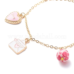 Braccialetto con ciondoli smaltati in lega smaltata a forma di farfalla con cuore e parola d'amore con perline in resina&nbsp;BJEW-JB08677