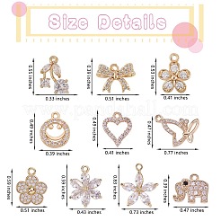 Charms in ottone con zirconi cubici in ottone placcato a cremagliera a 10 pezzi&nbsp;ZIRC-SZ0002-25