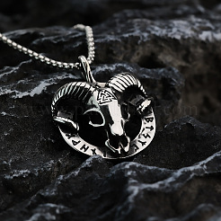 Collana vintage da uomo con ciondolo a forma di teschio vichingo e testa di capra in acciaio inossidabile 304&nbsp;WGF00A9-01