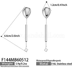 Orecchini pendenti a perno in acciaio inossidabile chirurgico 316L e zirconi cubici trasparenti&nbsp;WG6479C-02