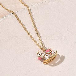 Colliers pendentifs cheval à bascule en acier inoxydable 304 émaillé pour femmes&nbsp;NJEW-T022-01B