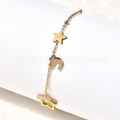 Браслеты из нержавеющей стали 304 с микро-паве из звеньев для женщин&nbsp;BJEW-Z140-04G