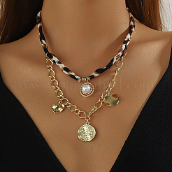 Collane con colletto in poliestere con pendente in lega di cristallo e strass con perla imitazione per le donne&nbsp;NJEW-SP0001-17A