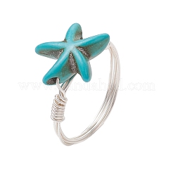 Синтетический бирюзовые перстни&nbsp;RJEW-JR00878-03