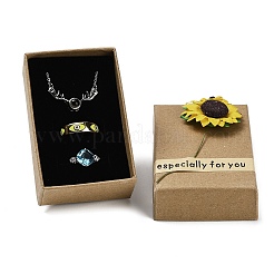 Geschenkboxen aus Kraftpapier mit künstlichen Sonnenblumen außen für Schmucksets&nbsp;CON-Z011-01A-02