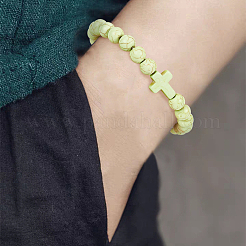 10шт. 10 стиля браслетов из натуральной лавы и окрашенной синтетической бирюзы с крестообразными бусинами&nbsp;BJEW-AN0001-76