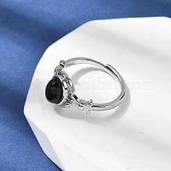 Los anillos de dedo de ágata negro&nbsp;RJEW-A084-03P-05
