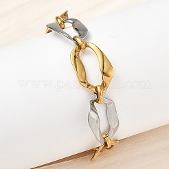 Pulseras de cadena de cable trenzado de acero inoxidable 304 de dos tonos para mujer&nbsp;BJEW-A169-08GP