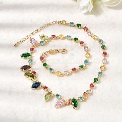 Латунные геометрические звенья цепи с разноцветными кубическими циркониями&nbsp;NJEW-C111-03A