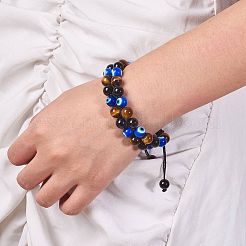 Geflochtenes Perlenarmband aus natürlichem Obsidian&nbsp;BJEW-SW00001-20