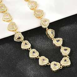 Collane tennis a forma di cuore con pavé di zirconi cubici trasparenti in ottone&nbsp;KK-CBA4547-17A-G