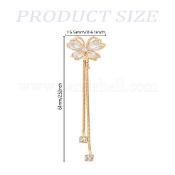 1 пара серег-клипс в виде бабочки из латуни с прозрачным кубическим цирконием и кисточками&nbsp;EJEW-LP0007-070
