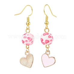 Cuore smaltato in lega con orecchini pendenti con collana pendente con perline in resina&nbsp;SJEW-JS01249