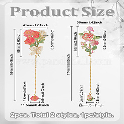 2 pz 2 stili segnalibri in ottone e ferro smaltati a forma di fiore con catena&nbsp;AJEW-LP0005-86B