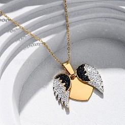Collar con colgante de alas que se abre con rhinestone de arcilla polimérica de acero inoxidable 304 para mujer&nbsp;NJEW-Z065-14G-02
