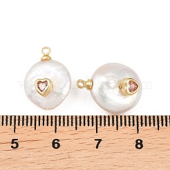 Colgantes de latón con micropavé de circonitas cúbicas y perlas naturales&nbsp;KK-Z146-07A-01
